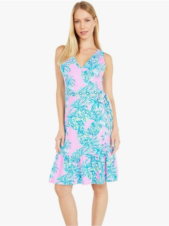 Lilly Pulitzer Dresses & Skirts - Lilly Pulitzer Pink Midi Dress with Aqua Tropical Motif